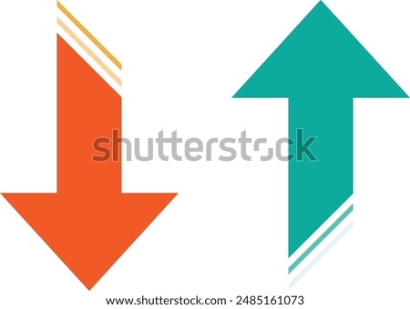 Illustration of green up arrow and red down arrow in the box. Flat icon professionally isolated on white