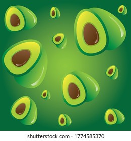 illustration green avocados on a green background  