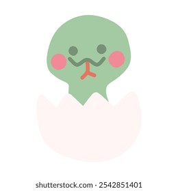 Illustration of a green baby snake in an eggshell.