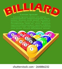 Illustration of a green background with balls for billiards