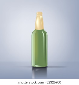 An illustration of a green beer bottle with reflexions