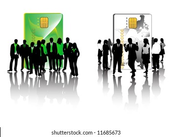 Illustration of green and black-white business teams
