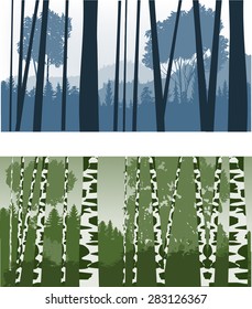 illustration with green and blue forest landscapes