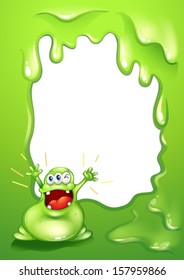 Illustration of a green border template with a green monster shouting