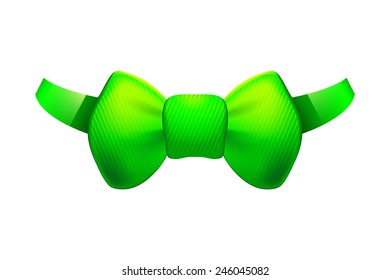 illustration of green bow with ribbon on white background