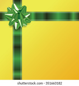 An illustration of a green bow and ribbon on a golden Christmas background. Vector EPS 10 file contains transparencies and gradient mesh.