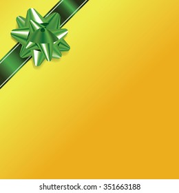 An illustration of a green bow and ribbon on a yellow Christmas background. Vector EPS 10 file contains transparencies and gradient mesh.
