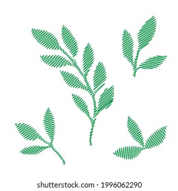 An Illustration of a green branch with leaves isolated on a white background