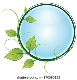 Illustration of green branches with leaves and drops in the ring