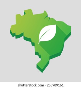 Illustration of a green  Brazil map with a leaf
