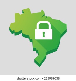 Illustration of a green  Brazil map with a lock pad
