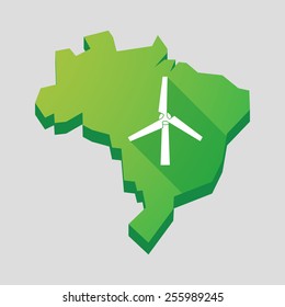 Illustration of a green  Brazil map with a wind generator