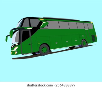 illustration of a green bus with a sky blue background