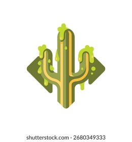 Ilustración de un cactus verde con dos flechas, que simboliza una elección o decisión.