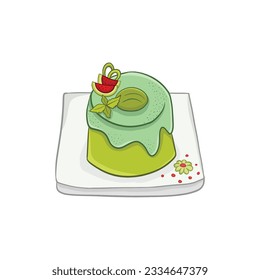 Illustration of a green cake with strawberries on a white background