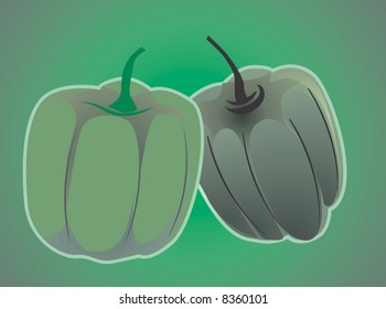 Illustration of green capsicum in green background