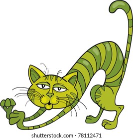 Illustration of Green Cat stretching