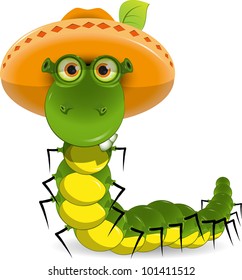 illustration of a green caterpillar with a hat