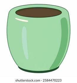 Illustration of a Green Ceramic Pot, Simple and Elegant for Gardening or Home Decor A smooth green ceramic pot with a classic shape, perfect for plant lovers and decorative displays.