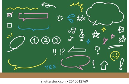 Illustration einer grünen Tafel mit einem Satz verschiedener Doodles