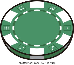 Illustration of green chip. Chips are the currency used in casino games such as roulette and poker.