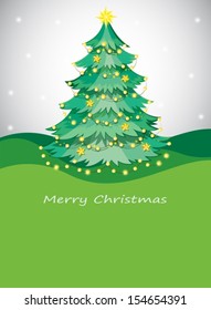 Illustration of a green christmas tree with sparkling series lights