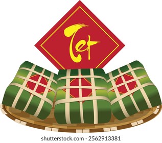 illustration of green Chung cake in Lunar New Year