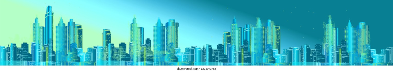 illustration with green city panorama