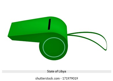 An Illustration of Green Color of The State of Libya Flag on A Whistle, The Sport Concept and Political Symbol. 