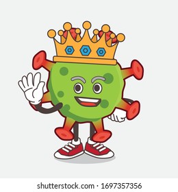 An illustration of Green Corona Virus cartoon mascot character stylized of King on cartoon mascot design