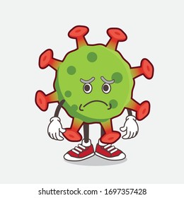 An illustration of Green Corona Virus cartoon mascot character having an afraid face