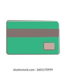 Illustration of a green credit card with smart chip and magnetic stripe