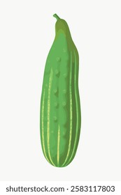 Illustration of a green cucumber. The cucumber is elongated and green. Fresh cucumber with green hues. Green cucumber illustration on a light background. Vintage vegetable illustration vector.