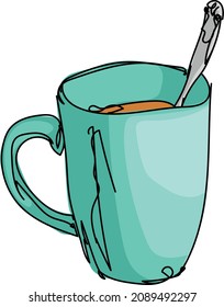 illustration of a green cup of tea or coffee with a spoon
