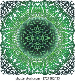 illustration with green curled background