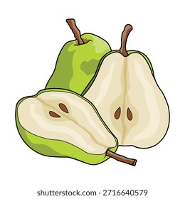 A Ilustração de Fruta de Pera Cortada Verde