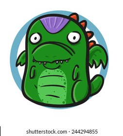Illustration of a green cute dragon. Vector character.
