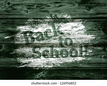Illustration of the Green Dark Wooden Background With Back To School Writing