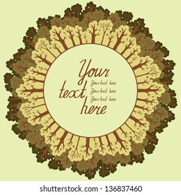 Illustration of green deciduous  forest with a place for your text. Vector Illustration.