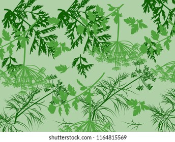 illustration with green dill and parsley background