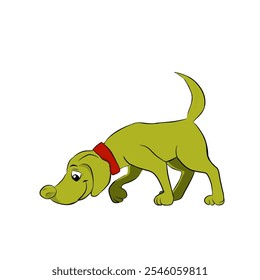 illustration of a green dog sniffing