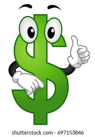 Illustration of a Green Dollar Mascot Showing an Okay Sign as Approval