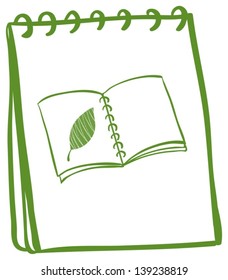 Illustration of a green doodle notebook on a white background