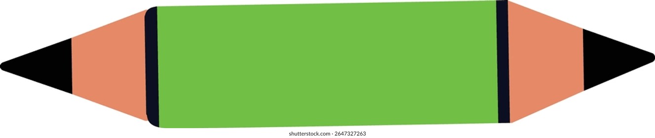 Ilustração de um lápis duplo verde com pontas pontiagudas, perfeito para recursos de volta à escola, desenho, material de escritório ou ilustrações de ferramentas de design.