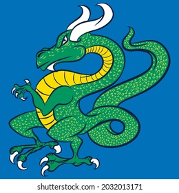 illustration green dragon and blue background