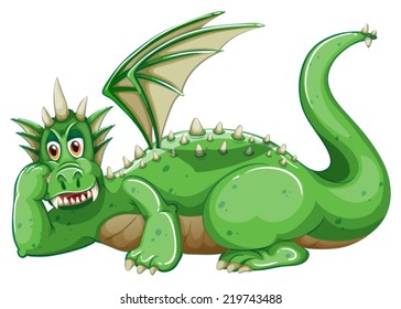 Illustration of a green dragon relaxing