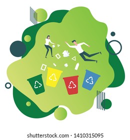 illustration green elements people recycle vector