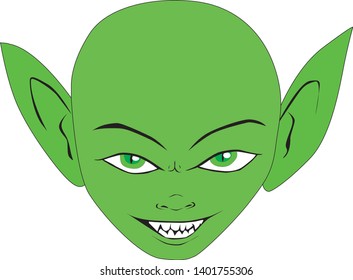 illustration of a green elf - vector. Green elf face vector