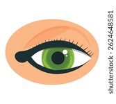 Illustration of a green eye with perfectly applied black eyeliner and long eyelashes