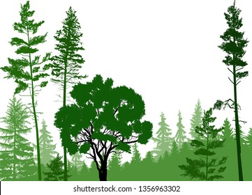 illustration with green forest isolated on white background